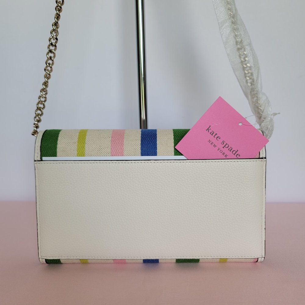 KATE SPADE Bradley Striped Canvas & Leather Large Wallet on Chain Crossbody ⭐ - Picture 6 of 16